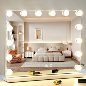 Espejo de Maquillaje de Escritorio Iluminado <span class=keywords><strong>con</strong></span> 15 Bombillas LED, Espejo de Vanidad Inteligente Cuadrado <span class=keywords><strong>con</strong></span> Aumento de 10x/1x de un Solo Lado - Product Image 3
