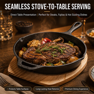 Poêle en fonte robuste avec support en bois, poêle à steak avec becs verseurs et poignée d'aide, vente directe usine - Product Image 4