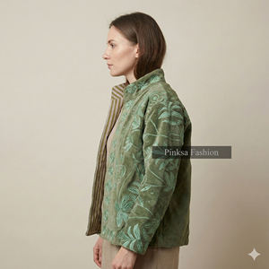 Chaqueta Varsity de Invierno y Otoño, Estilo Bohemio, Bordada con Flores, Tejida en Terciopelo, Ecológica, Antiarrugas, Resistente al Viento y Transpirable, Estilo Suzani - Product Image 5
