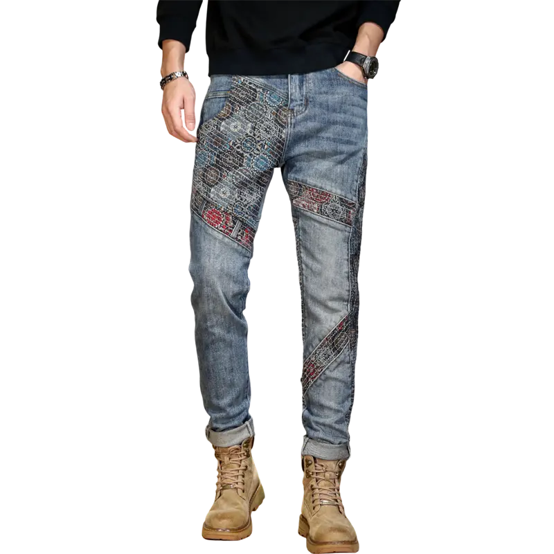 2024 Fabriek High Street Trend Swing Paint Strakke Stretch Slanke Geborduurde Badge Kleine Voet Jeans Heren Jeans