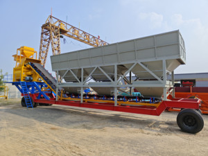 Planta mezcladora de hormigón húmedo móvil lista para mezclar 90m ³/H Mezclador de doble eje Ventas directas de fábrica con componentes de núcleo de PLC portátil - Product Image 5