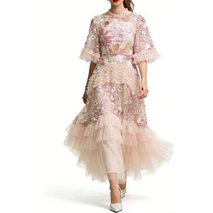Robe longue de <span class=keywords><strong>soir</strong></span>ée féerique pour femme, ornée de sequins et de fleurs, avec volants en tulle superposés - Sehe Fashion - Product Image 1