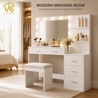 Coiffeuse moderne en bois avec miroir LED réglable, rangement et tabouret – Idéale pour chambre et salle de bain d'hôtel