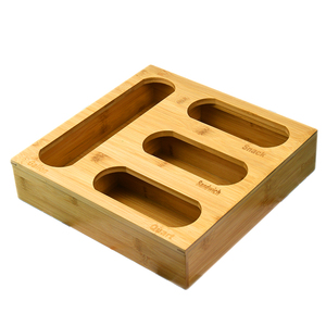 Bamboo Baggie Organizer Kitchen Accessory Zip Lock Storage Holder Laser Printing Food Sandwich Storage Bag Organizer Holder