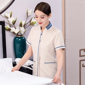 Unisex Cotton Plain Short Sleeve <strong>Working</strong> Wear Cleaner <strong>Tunic</strong> and Pant Restaurant Receptionist Hotel Housekeeping Staff Uniforms - Product Image 4