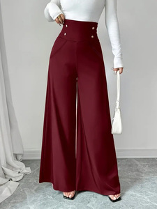 <span class=keywords><strong>Pantalon</strong></span> <span class=keywords><strong>large</strong></span> à taille haute et à double boutonnage pour femmes de bureau <span class=keywords><strong>pantalon</strong></span> long élégant pour dames Vente en gros - Product Image 5