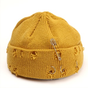 Bonnet tricoté pour femme, couleur unie, style streetwear, chaud, avec anneaux métalliques, casquette hip-hop, automne-hiver - Product Image 3