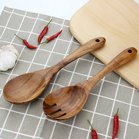 Ensemble d'ustensiles de service en bois pour salade, cuillère et fourchette pour servir les fruits et les salades