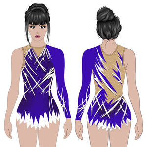 Tuta da ginnastica per ragazze ad alta elasticità con motivo rosa viola Design a una manica e strass a linea bianca - Product Image 6