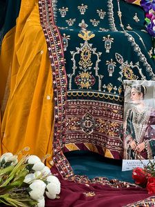 La Georgette más vendida con traje paquistaní de trabajo bordado pesado para fiesta de boda y ropa al aire libre - Product Image 5