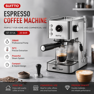 Machine à café expresso Foodsense en acier inoxydable, 15 bars, commande tactile, buse vapeur automatique, réservoir d'eau de 1,8 L, 850 W, usage domestique et commercial - Product Image 2