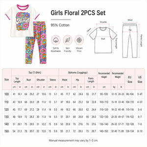 Ensemble 2 pièces <span class=keywords><strong>Groovy</strong></span> Floral pour filles, t-shirt en coton et leggings imprimés, style rétro années 70, tenue d'été pour enfants, collection Be Kind - Product Image 6