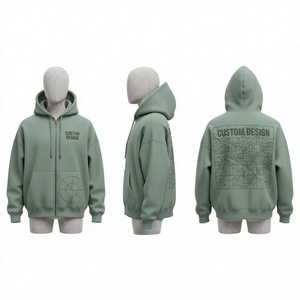 Sweat-shirt à capuche zippé pour homme, design personnalisé, imprimé géométrique vert, vêtement décontracté d'automne, coupe classique, 100% coton molletonné - Product Image 1