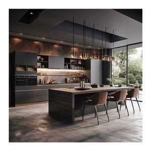 خزانة مطبخ سوداء ذكية حديثة ، وحدات من الخشب الصلب - Product Image 2