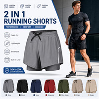 Pantalones Cortos Deportivos 2 en 1 para Hombre con Logotipo Personalizado OEM, de Secado Rápido, Profesionales, para Gimnasio y Entrenamiento, con Forro de Compresión
