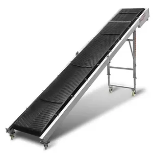 Specializing in the production of belt conveyor 4mm metal frame black belt conveyor is used to transport heavy goods.