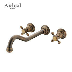 Kép Xử Lý Treo Tường Brass Basin Mixer Vòi Hai Lỗ Antique Màu Lạnh Và Nóng Cổ Điển Vòi Nước - Product Image 4
