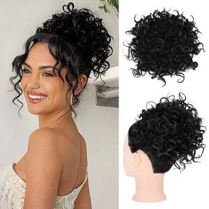 Fibre haute température bouclée <span class=keywords><strong>Chignon</strong></span> crépus Curl cordon moelleux désordonné cheveux paquet élastique <span class=keywords><strong>filet</strong></span> tirer queue de cheval - Product Image 1