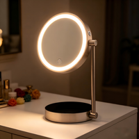 Miroir de Maquillage de Bureau LED Professionnel Rechargeable USB Haut de Gamme avec Contrôle Tactile, Tricolore et Intensité Réglable, avec Plateau de Rangement Intégré