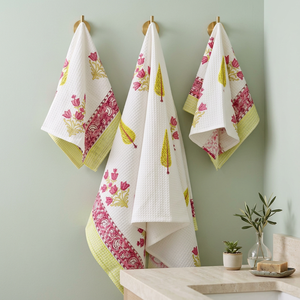 Ensemble de serviettes de bain en coton biologique PRABHAVA, imprimé gaufré, floral, séchage rapide, rectangulaires, pour la maison et la salle de bain - Product Image 2