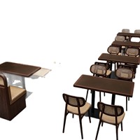 Ensemble de tables et chaises de restaurant en bois massif de style sud-est asiatique, avec structure en métal, pour usage commercial dans les restaurants de hot pot occidentaux