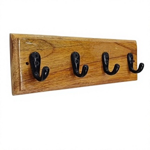 Black <b>Wooden</b> Wall Mounted Hook Rack 4 Hook Organizer Panel for Kitchen Bathroom Entryway <b>Clothing</b> Storage - Product Image 3