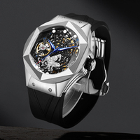 Montre mécanique squelette Flywheel pour homme, cadran en saphir motif toile d'araignée, automatique, de luxe, avec réserve de marche, montre-bracelet tendance, personnalisable