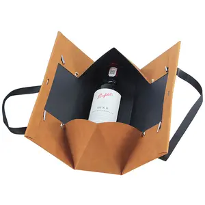 Contenitore regalo portatile per bottiglie di vino Champagne singolo rivestito in pelle pieghevole personalizzato