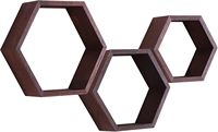 Étagères Flottantes, Étagère Murale Hexagonale en Bois Style Ferme, Rangement Décoratif pour Salon, Chambre, Cuisine, Bureau (Noyer)