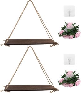 Estante de almacenamiento de maceta montado en la pared rural estante de almacenamiento de cuerda colgante de madera - Product Image 1