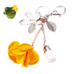 Metallic Enamel Mosaic Pearl Crystal Diamond Cherry Blossom Flower Light Keychain Durable Cute Sweet Women's Purse Bag Pendant