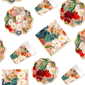 Decoración de Fiesta con Temática Floral DAMAI, Juego de Vajilla de Papel con Diseño de Peonías de Lujo, Platos, Vasos y Servilletas para Fiesta de Té - Product Image 2