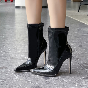 European American Women's Super High Heel Slip-On Design Slim <b>Ankle</b> Pointed Toe Sexy Nightclub Boots Height Increasing - Product Image 3
