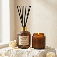 Coffret d'aromathérapie AIKUN Musc Blanc Longue Durée avec diffuseur à bâtonnets en verre et bougie, emballage cadeau pour la maison, le spa et l'hôtel