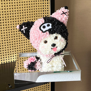 Cadeau de fleurs éternelles en forme de chien fait main dans une boîte acrylique, grand chiot éternel en hortensia de 15 pouces pour la fête des mères et la Saint-Valentin - Product Image 3