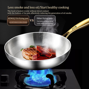 Poêle à frire en acier inoxydable 316 facile à nettoyer <span class=keywords><strong>Poignée</strong></span> en acier inoxydable doré Capacité 3-4L Couvercle <span class=keywords><strong>de</strong></span> casserole pour la cuisson à induction au gaz - Product Image 3