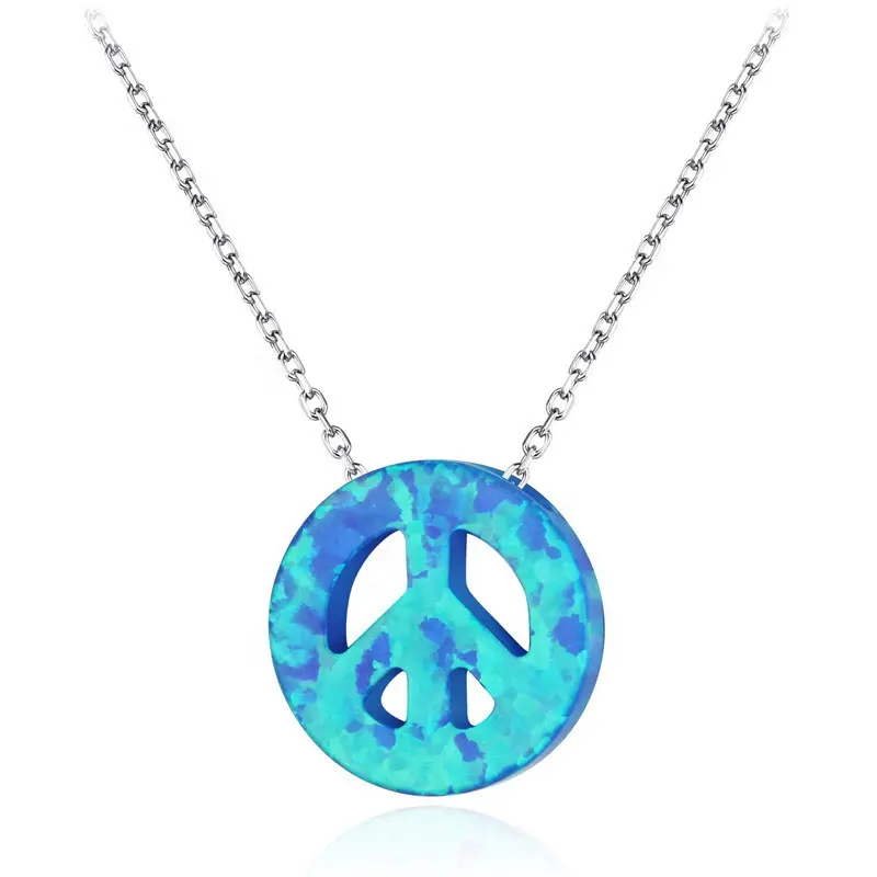 Collana con ciondolo con ciondoli a forma di simbolo di pace con gioielli in opale blu rosso di Design personalizzato