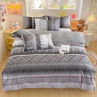 Parure de lit 4 pièces moderne à motifs géométriques, housse de couette en microfibre brossée douce avec design réversible et fermeture éclair