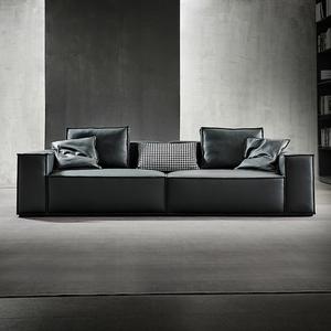 Sofá de oficina de cuero genuino minimalista italiano, diseño de bloque de tofu moderno Simple para apartamento pequeño para sala de estar de fila recta - Product Image 3