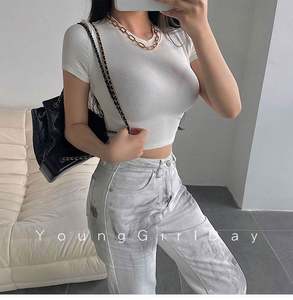 เสื้อยืดแขนสั้นผู้หญิงทรงเข้ารูป คอกลม ผ้าริบเนื้อนุ่ม สไตล์ลำลอง สำหรับออกกำลังกาย โยคะ รุ่น I-0519 - Product Image 6