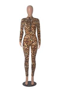 2025 pense femmes coupe ajustée imprimé léopard barboteuses taille haute moulante combinaisons Sexy décontracté combishorts pour le printemps automne - Product Image 2