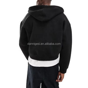 Sweat à capuche zippé 100 % coton molletonné épais, en French Terry de haute qualité, coupe oversize à épaules tombantes, court, entièrement zippé, personnalisable - Product Image 4