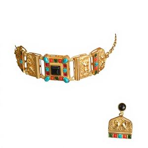 Conjunto de Collar y Pendientes de Moissanita de Lujo Indo-Occidental de Latón de Primera Calidad, Chapado en Oro, para Compromiso, Boda, Aniversario - Product Image 1