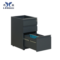 Gabinete Móvil de Acero Gris Oscuro con 3 Cajones, con Ruedas, para Debajo del Escritorio, con Diseño Anti-vuelco y Cerradura