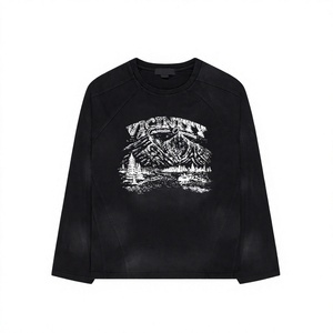 Camiseta Negra Extra Grande de Manga Larga para Hombre con Estampado de Montaña, Manga Raglán, Cuello Redondo, Informal, de Algodón - Product Image 5