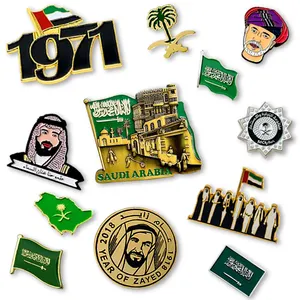 Insigne d'épinglette en or 30mm en métal MBS rond Arabie saoudite King Image Badges d'épinglette