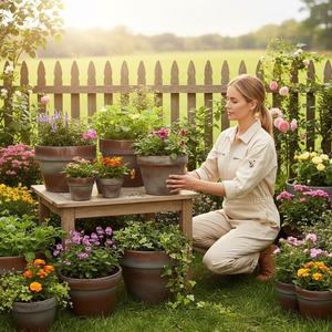 Grands pots <span class=keywords><strong>de</strong></span> fleurs en céramique pour jardin, avec trous <span class=keywords><strong>de</strong></span> drainage, finition émaillée, durables, écologiques, design moderne et classique, pour l'intérieur. - Product Image 4