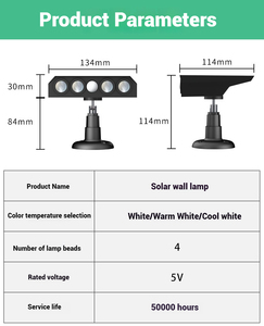 Potente Lámpara Solar de Pared con 4 LED, IP65 Impermeable, Sensor de Movimiento, Recargable, Control Remoto, 3 Modos, para Jardín Exterior - Product Image 3