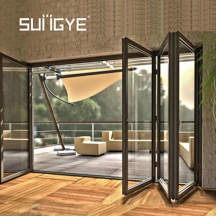 SUNGYE热卖AS2047室内铝双层玻璃双折天井门隔音折叠玻璃门| Alibaba.com