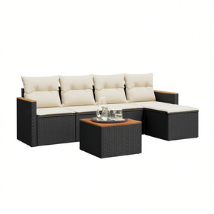Conjunto de Sofás Modulares para Jardín, Ratán Sintético Negro, Muebles de Exterior Duraderos y Elegantes con Cojines - Product Image 1